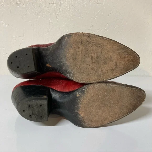 Ralph Lauren Lucchese Red Black leather Cowboy Western Boots vintage inlay 7 - Picture 6 of 16